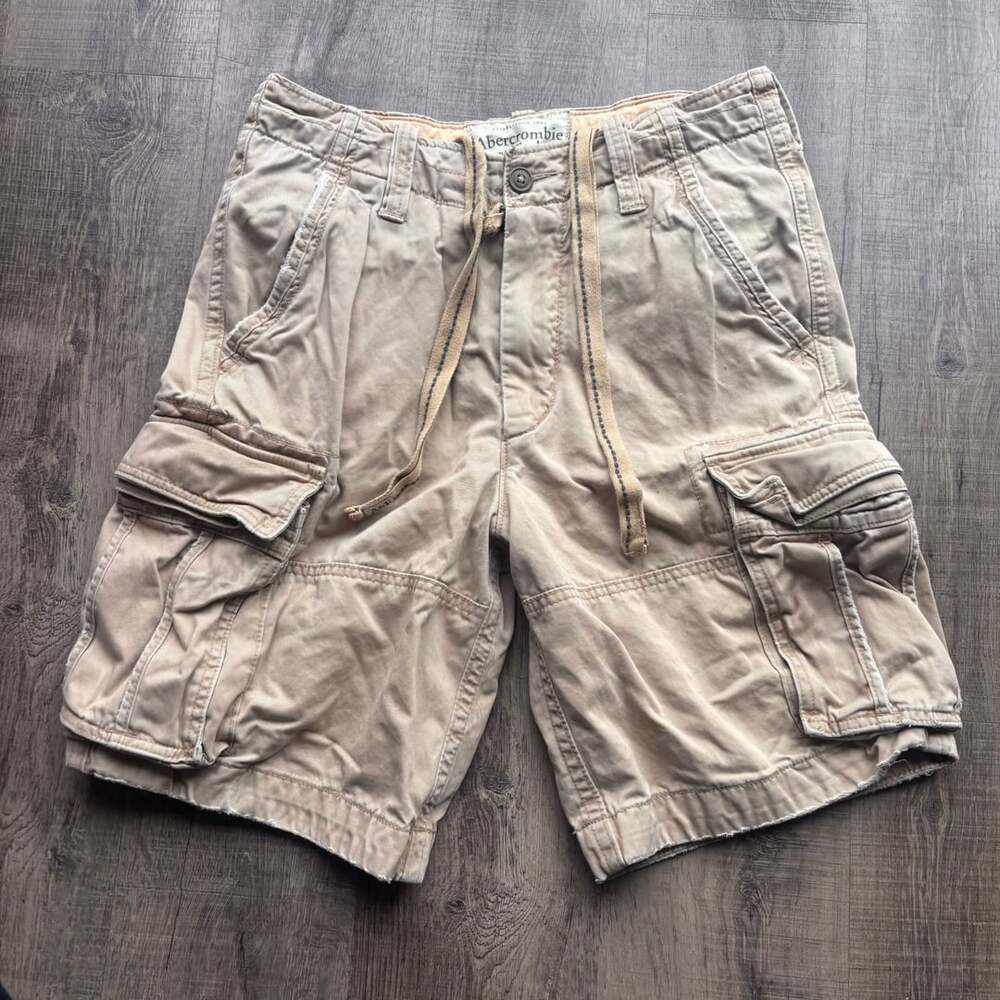 Abercrombie & Fitch Vintage Y2K Heavy Cotton Drawstring Cargo Shorts Tan Size 32